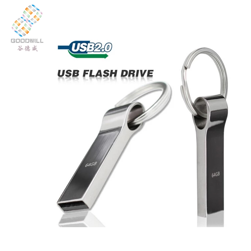 Водонепроницаемый металлический серебристый usb флеш-накопитель, флеш-накопитель 64 ГБ, 32 ГБ, 16 ГБ, 8 ГБ, 4 Гб, флеш-накопитель с кольцом для ключей, диск памяти usb 2,0