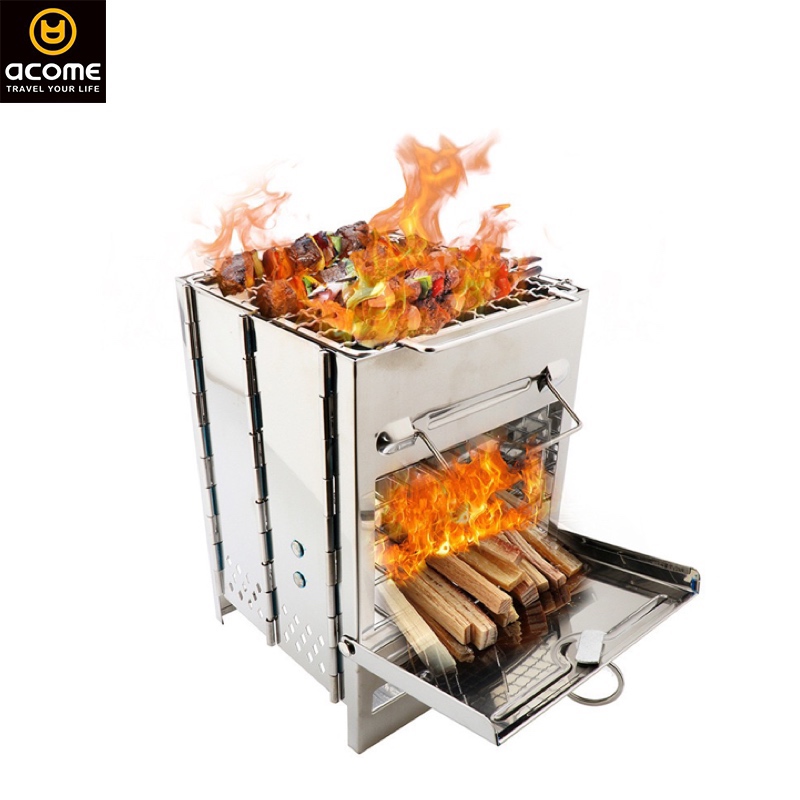 ACOME high quality lightweight portable bbq wood burning charcoal outdoor camping grill stove