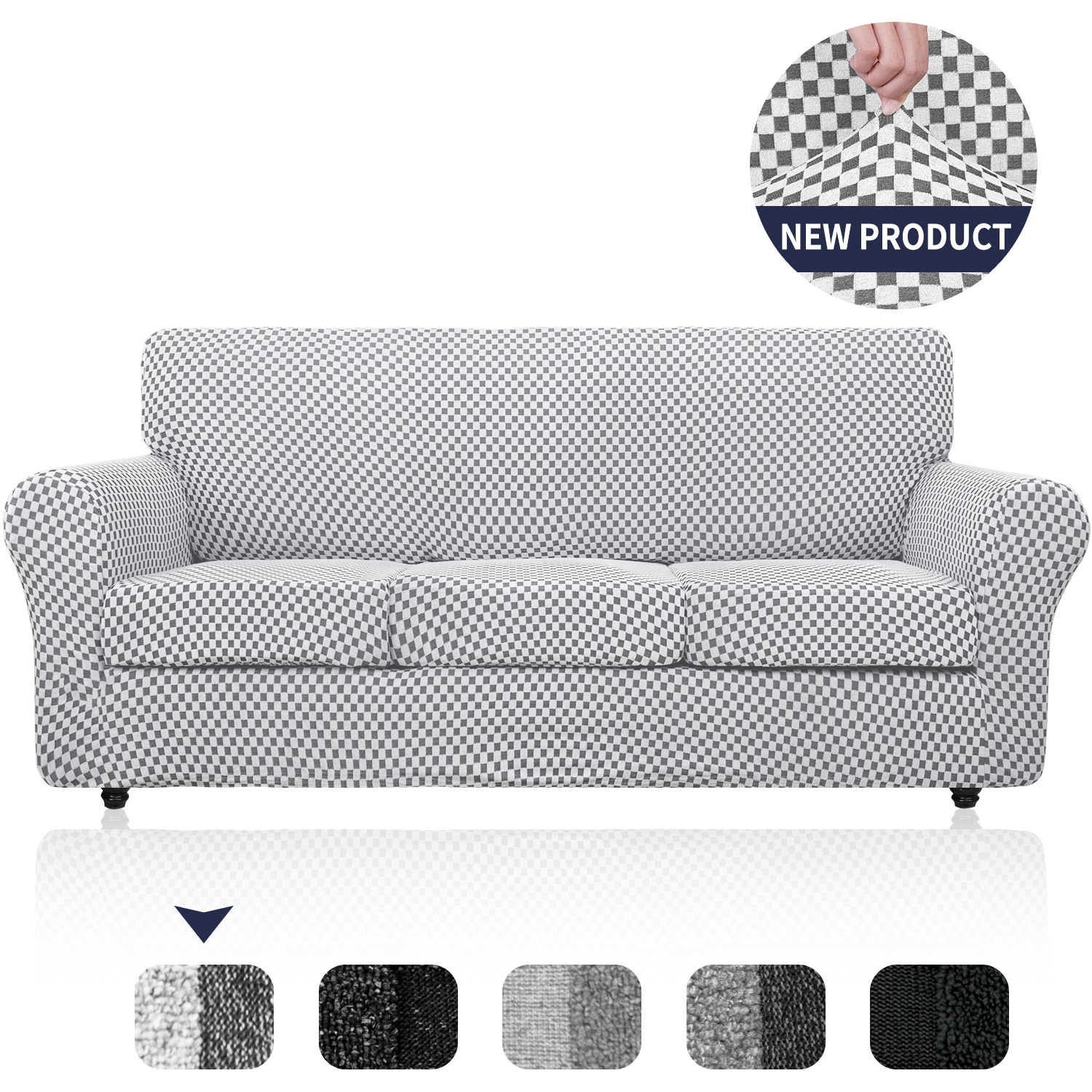 Jacquard Damask Sofa Slipcover with 3 Separate Seat Cushion Couch Cover Stretch Washable Furniture Protector