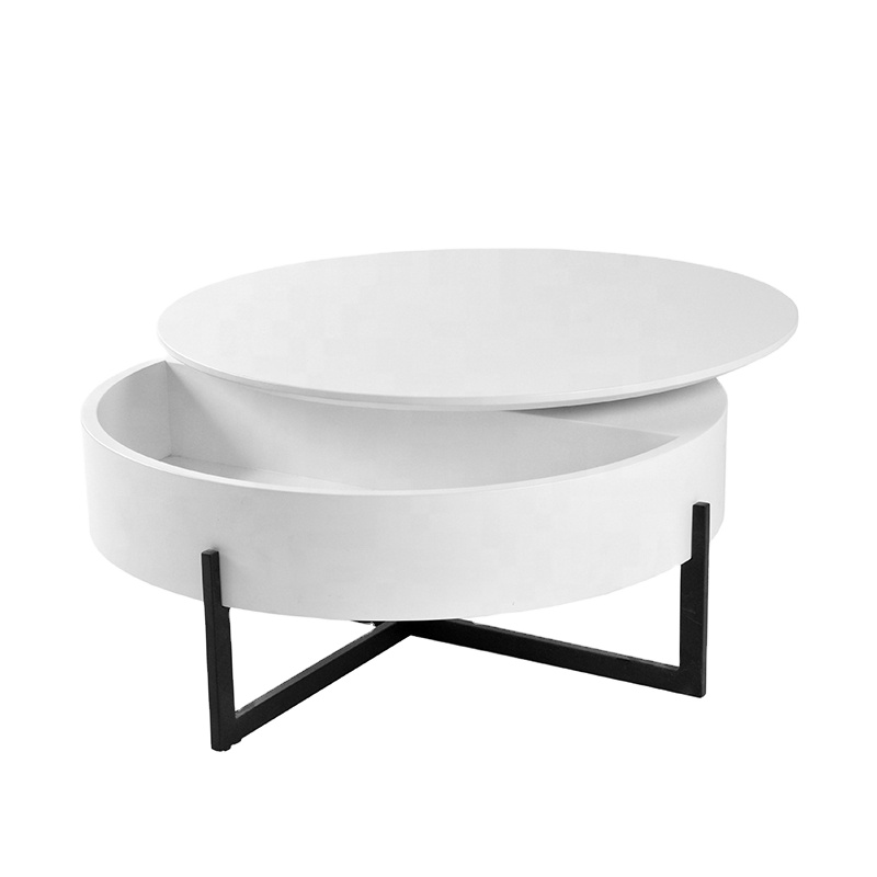 Simple Style High Quality Living Room Furniture White Round Storage Space Coffee Table