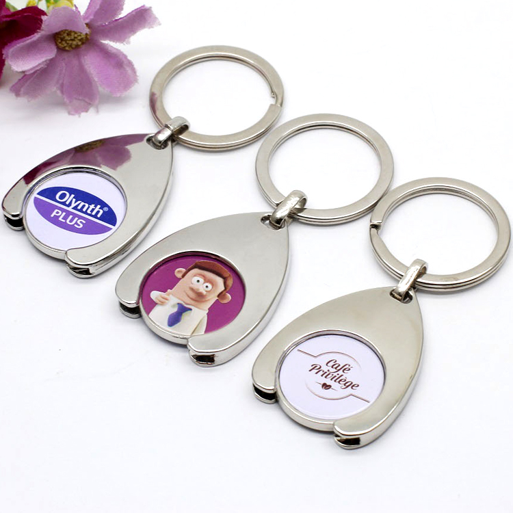 China Maker Handmade Bulk Cheap Custom Key Chain Coin Holder Metal Logo Euro Coin Printing Key Holder