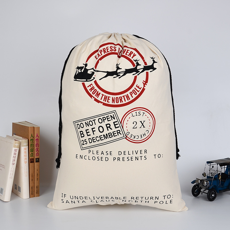 Low MOQ Wholesale New Style Drawstring Christmas Bag 2021 Sublimation Santa Sack Canvas
