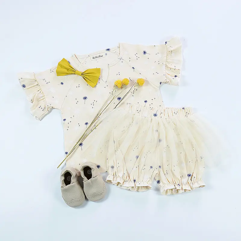 Одежда для девочек в Корейском стиле Чистая Пряжа из хлопка и льна материал Цветочные дышащая Биг пипи» и шорты