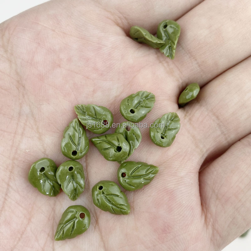 7*10mm Green leaves shell beads for jewelry making Vintage bracelet earring beads phone chain charms DIY jewelry accessories
