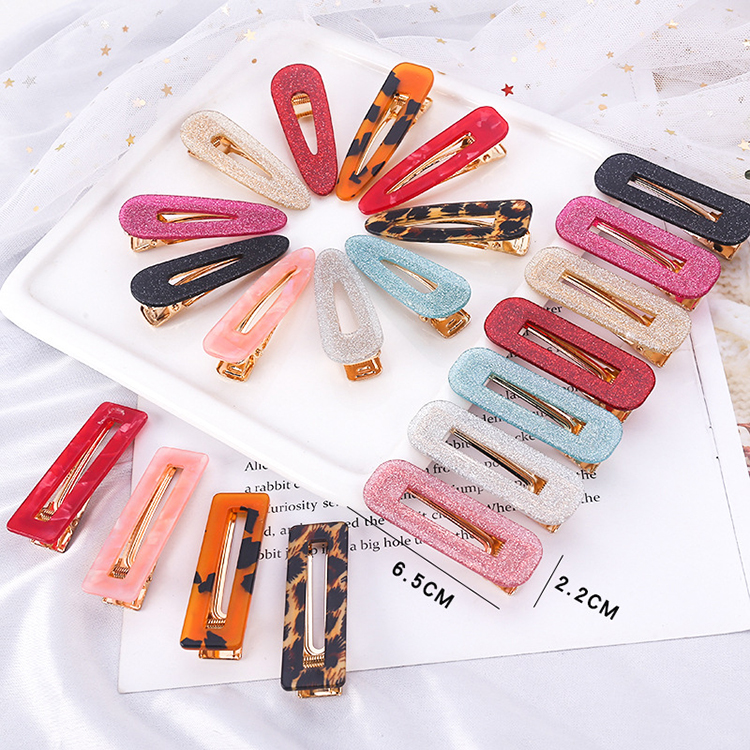 New Wholesale acrylic transparent small hair clips metal hair pins in different colours fashion acetic acid hair clips for women