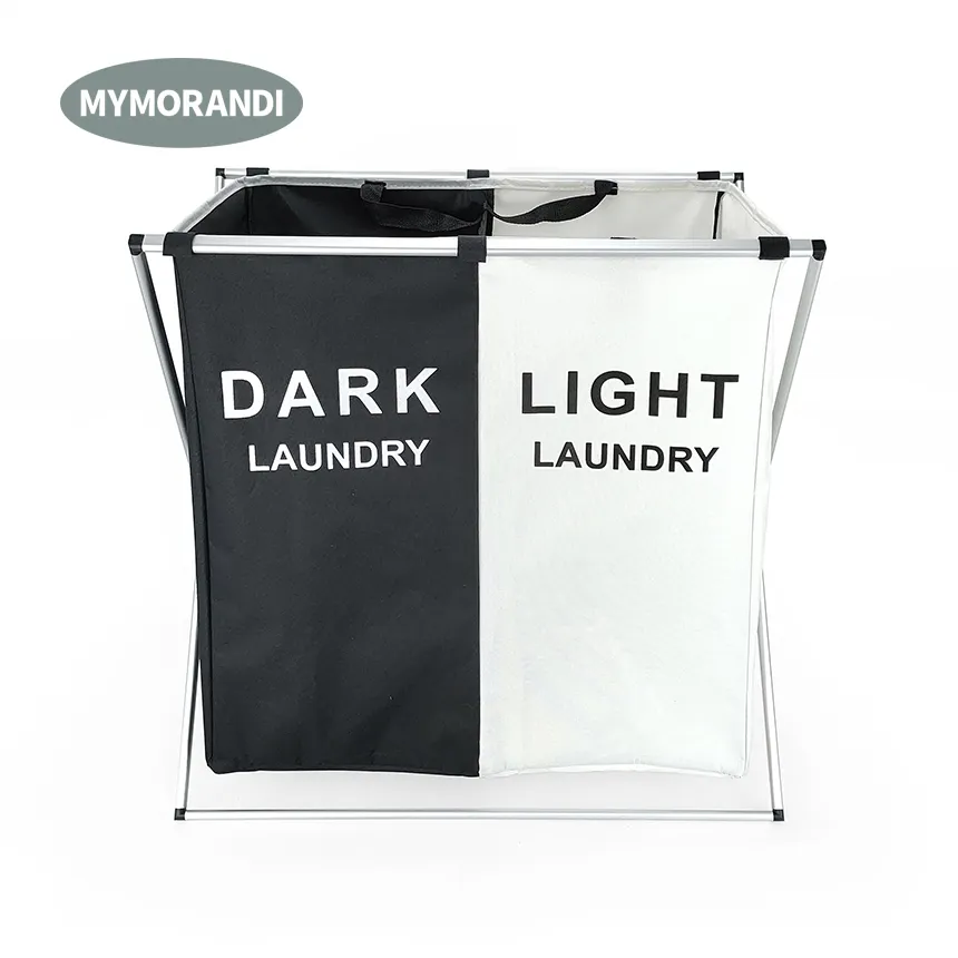 High Quality Aluminum Frame and 600D Oxford Foldable Divided Waterproof Laundry Hamper Basket Sorter