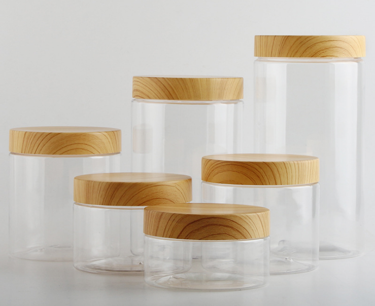 100ml/200ml/300ml/500ml glass Jar with Wooden Lids Screw Transparent Container Empty Cosmetic Face Cream Powder Pot Makeup Box