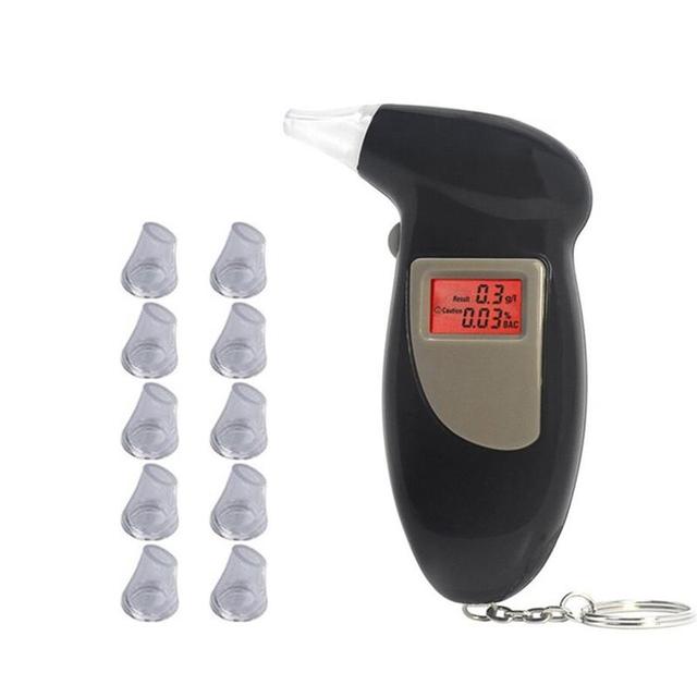 Professional Digital Alcohol Breath Tester Breathalyzer Analyzer Detector Keychain Easy Alcohol Tester LCD Screen 11 Mouthpieces