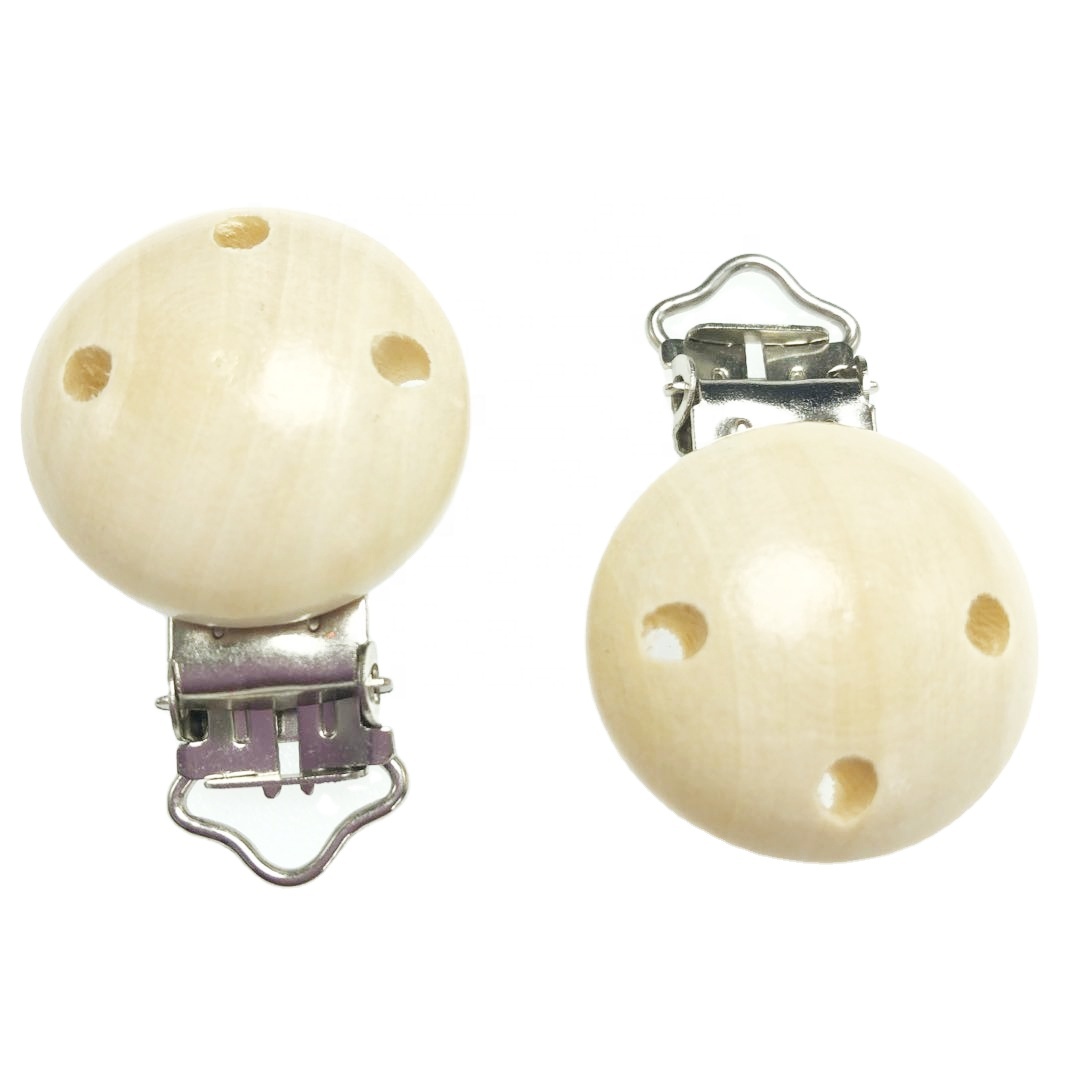 30mm plain clear varnished wood bead DIY Teether Bead Baby Pacifier Clip accessory assorted colors available