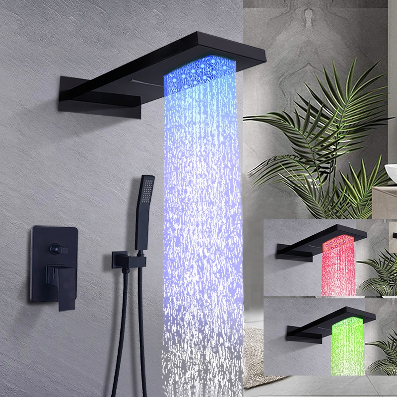 shower set black in wall mounted stainless steel tap Bathroom taps luxury brass kits rain rainfall showerset mixer faucet set