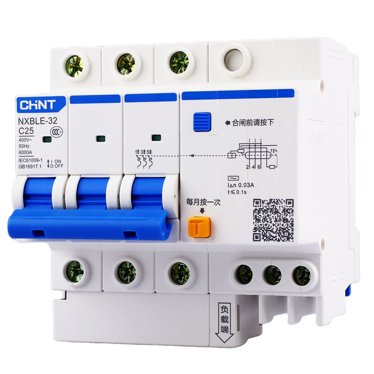 Electric Mcb Miniature Circuit Breakers MINI Breakers C20 Amp 6KA Single Pole 3p 400V CQB2 Type AC 50 60 Hz