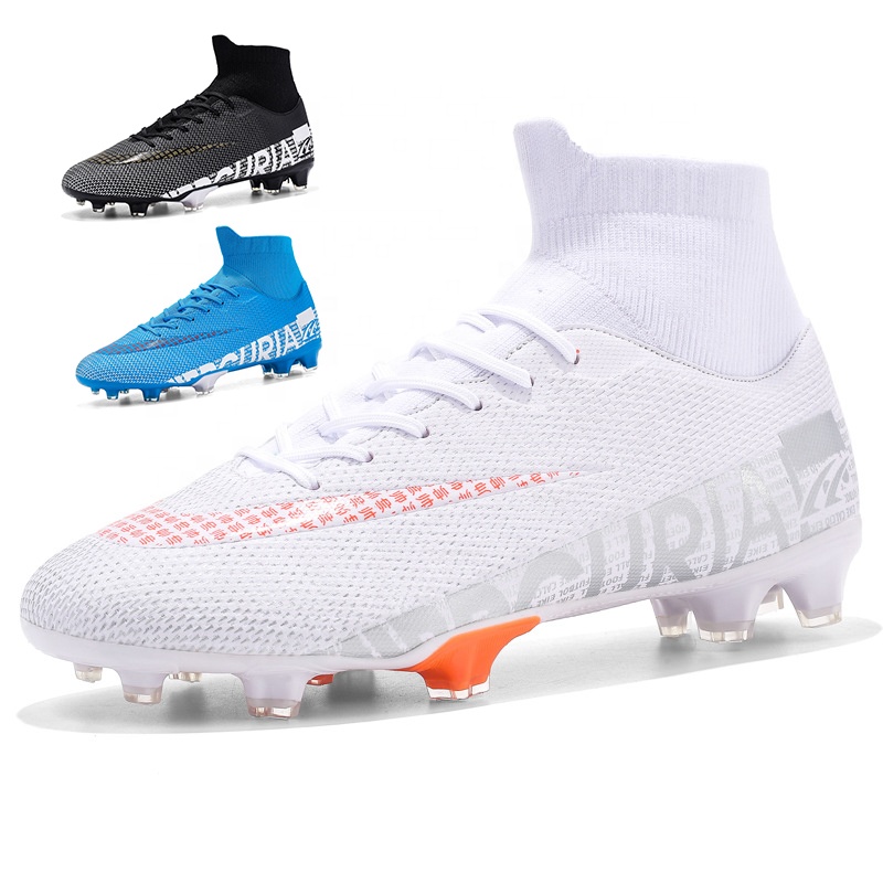 Men's white sneakers indoor high ankle football boots wholesale cheap professional training sport soccer turf shoes