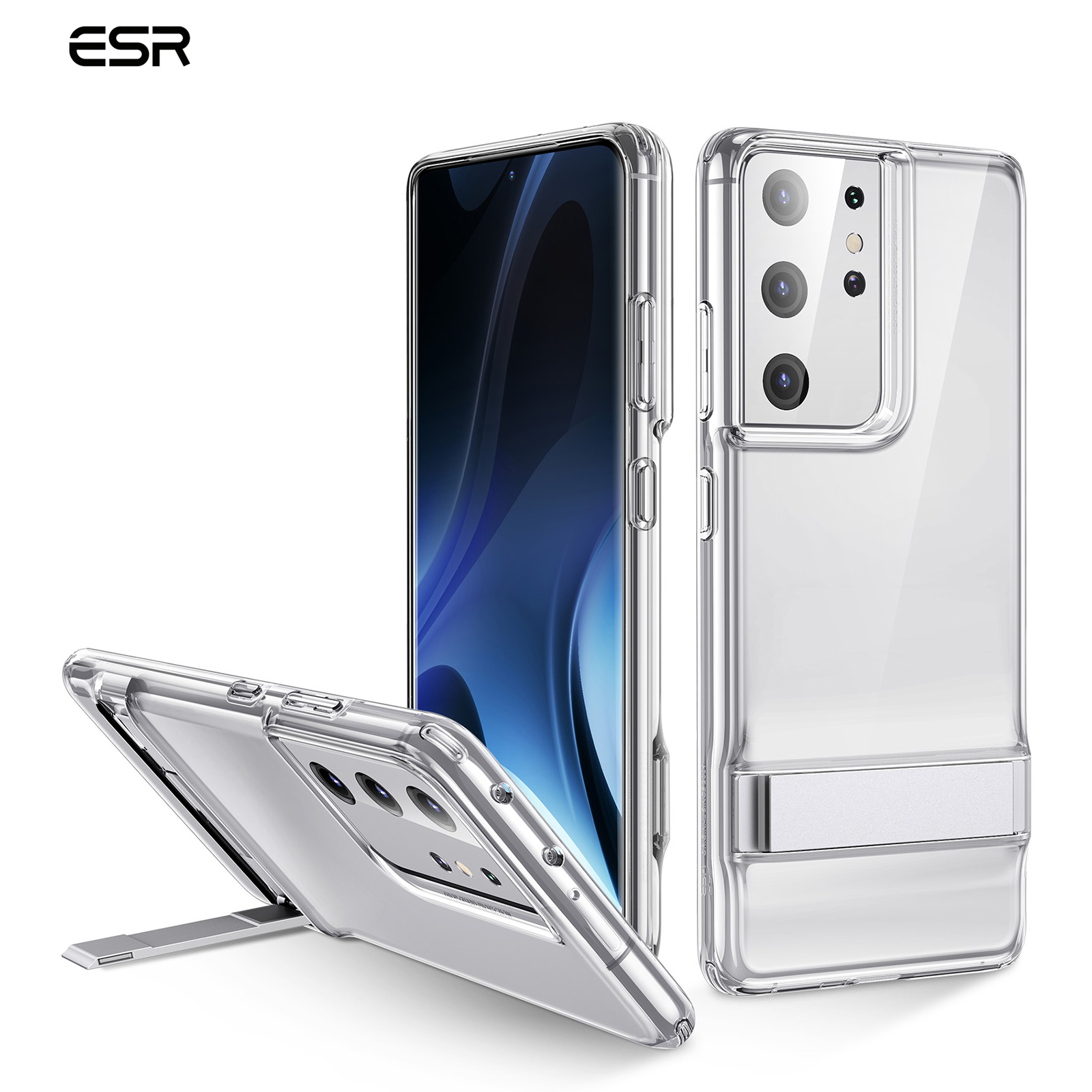ESR для Samsung Galaxy S21 Ultra/Plus металлическая подставка тонкий прозрачный бампер из ТПУ чехол для телефона задняя крышка