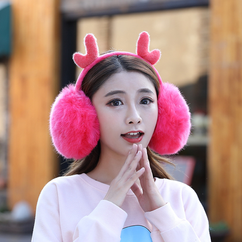 Модные зимние наушники Tiktok с оленем и рогами, меховые наушники с оленем, однотонные наушники, чехол для ушей, женские наушники для девочек, наушники-грелки
