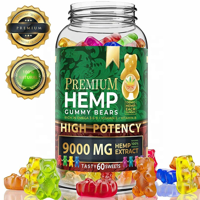 Пеньковые Gummies Премиум 9000 мг высокой потенции 150 за фруктовый гумми медведь с конопляным маслом