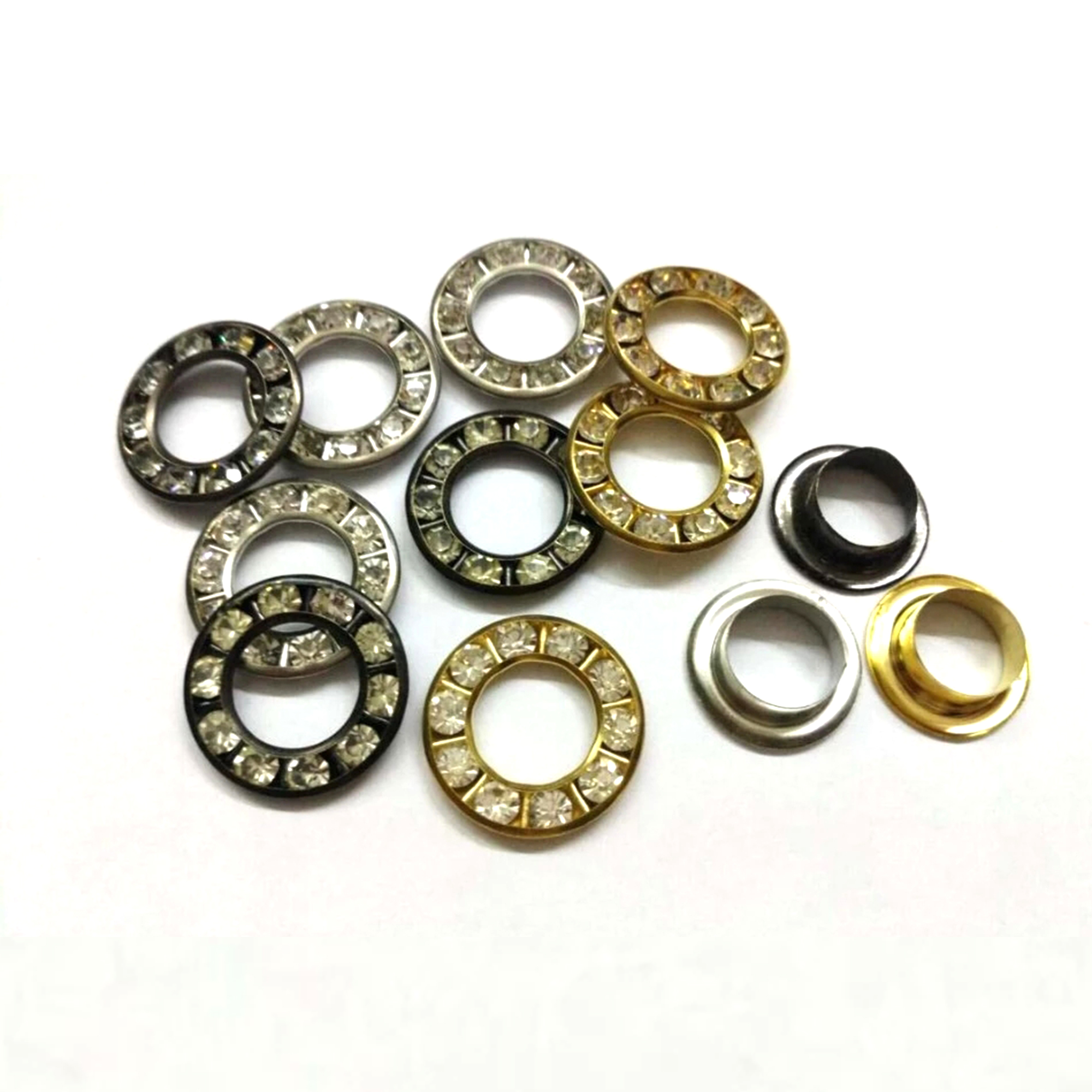 3 Colors 17mm Round Metal Brass Rhinestone Eyelets Crystal Diamond Grommets Glass Eyelets