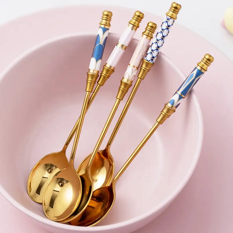 Metal coffee spoons long handle gold spoons hotel tea spoons