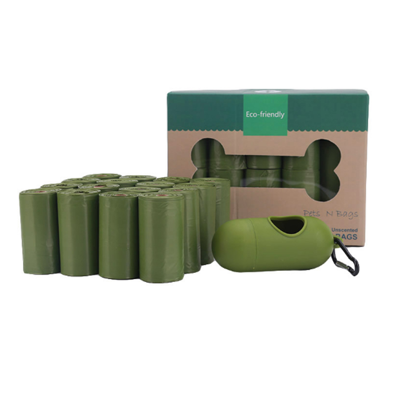 Biodegradable doggie poop waste bags with holder dispenser
