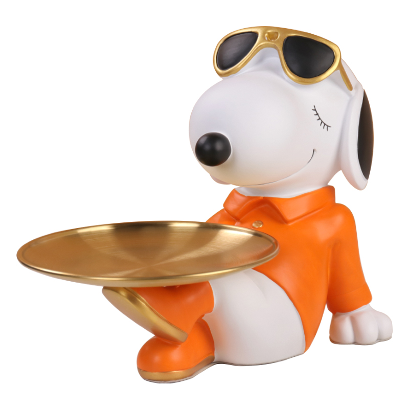 Nordic style resin puppy decoration with tray, home living room storage accessories entrance candy key tray
