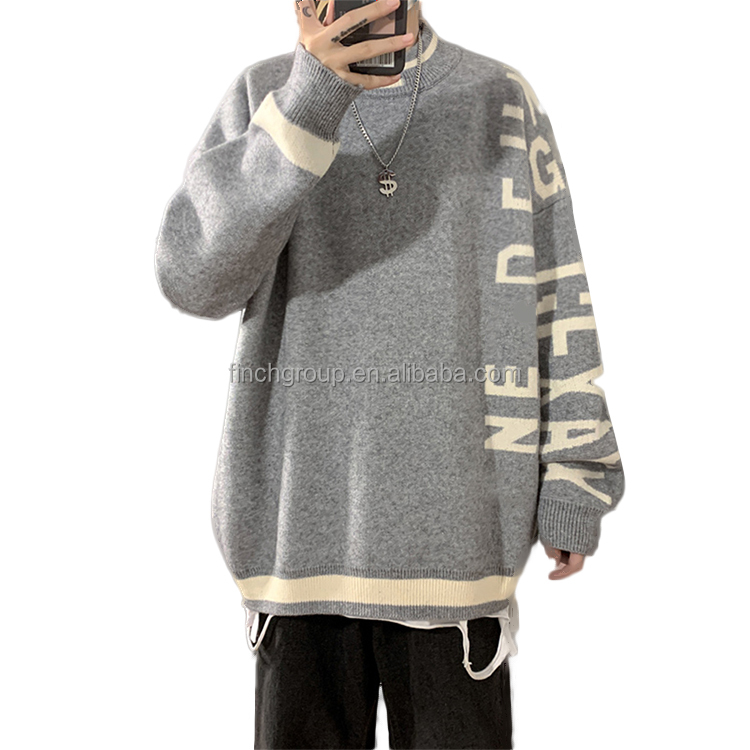 Finch Garment Custom Streetwear Long Sleeve Round Neck Printed Knit Sweater Men Casual Plus Size Sweaters