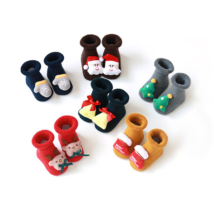 Christmas baby socks autumn winter thickened baby socks non slip with doll baby floor socks