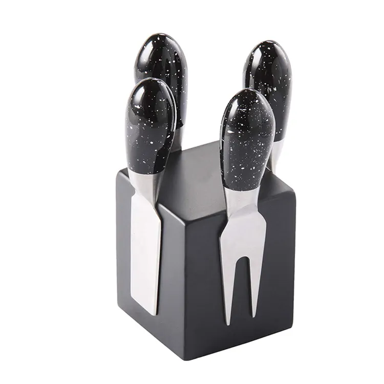 Marble Coating 4pcs cheese knives with wood cheese block set