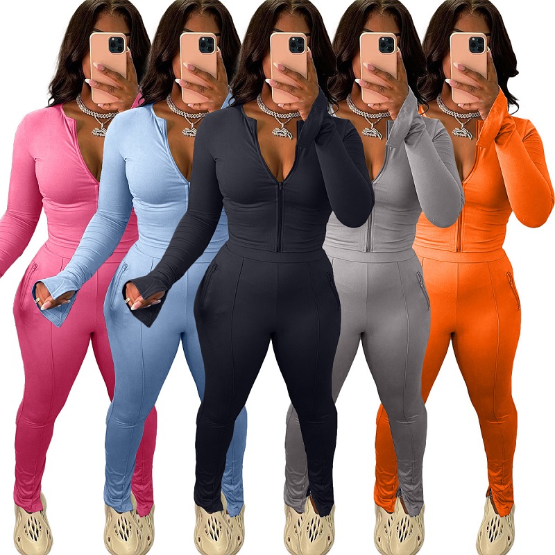 2 piece set of women's gym clothing fashion streetwear plain color sports sportswear leggings suit trousers