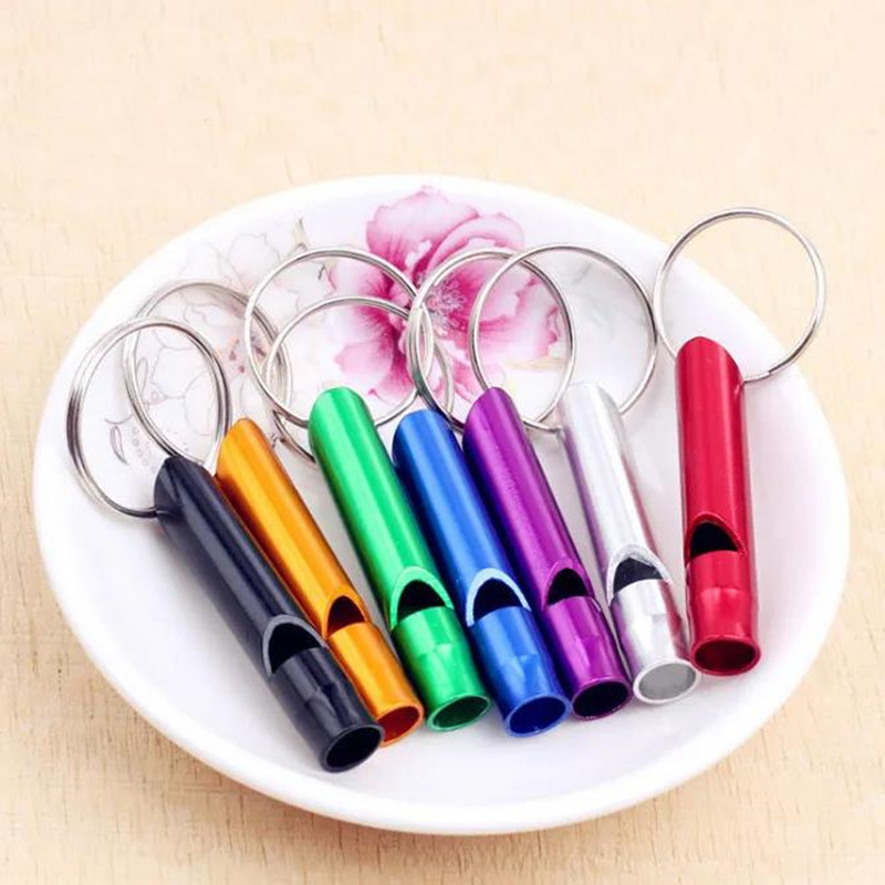 Mini Aluminum Colourful Metal Pet Dog outdoor Training Whistle With Keychain Key Chain Ring Dogs Sound Adjustable Tool DH9600