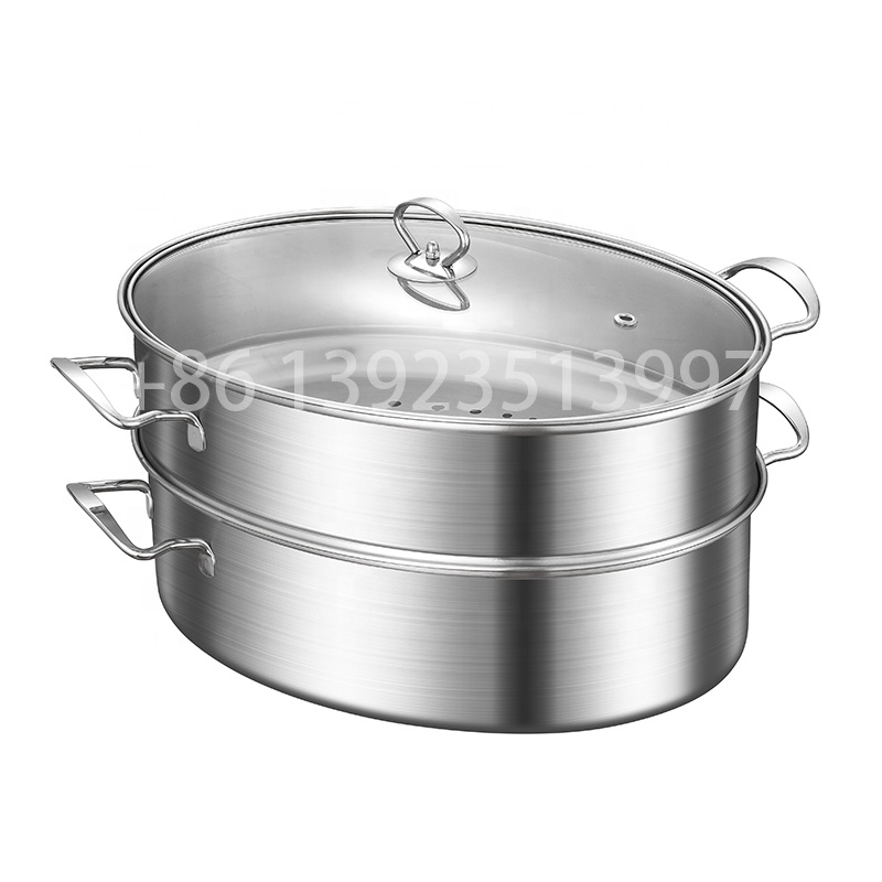 Stainless steel double deck fish commercial steamer pot in silver