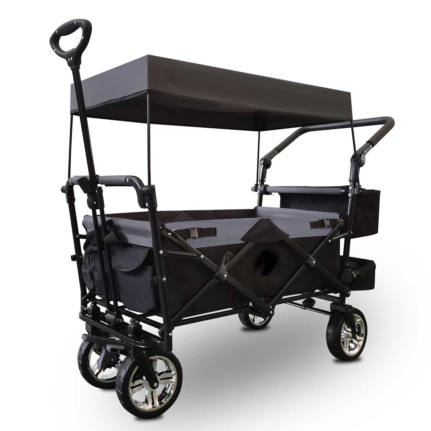 Steel Frame 600D Fabric Camping Wagon Foldable Garden Hand Cart With Canopy Folding Bollerwagen