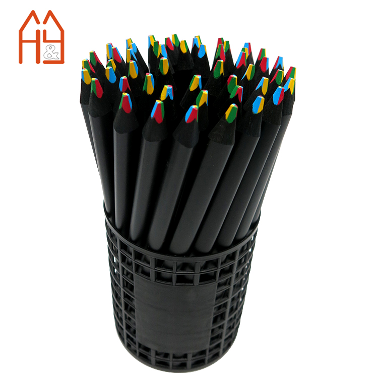 Jumbo Black Rainbow Mixed Color Lead Pencil Triangle Black Wood Pencil (Pack of 50pcs)