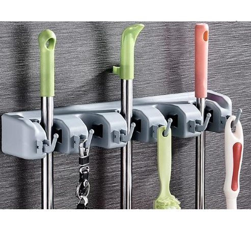 Mop Broom Holder Garden Tools Wall Mounted Commercial Organizer Saving Space Storage Rack for Kitchen and Garage Laundry