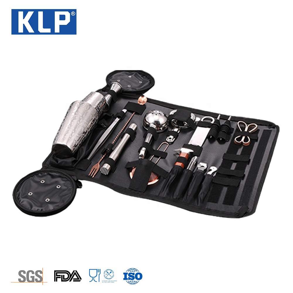 KLP Custom 304 Stainless Steel Cocktail Bartender Kit and Waterproof PVC Bag Bartender Tool Kit Home Bar Set bar accessory