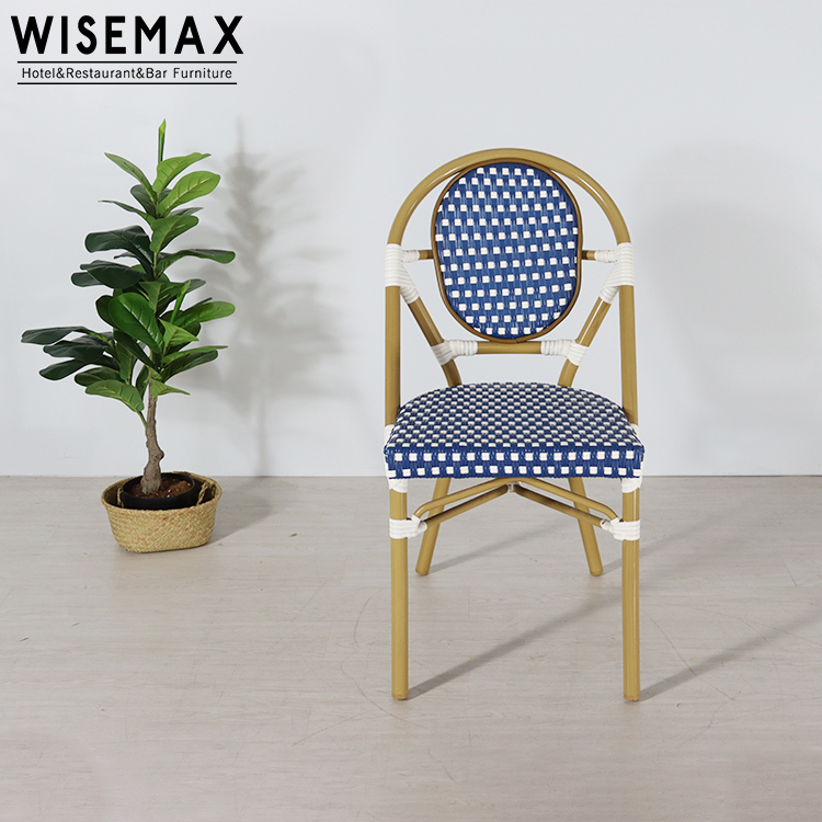 WISEMAX FURNITURE wholesale french cafe set bistro chair aluminum PE blue rattan chair cane chair for balcony garden