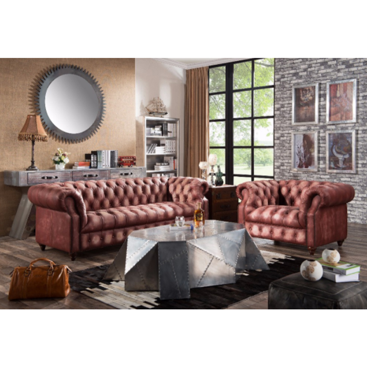 Американская кожа Chesterfield Кнопка Tufted диван набор
