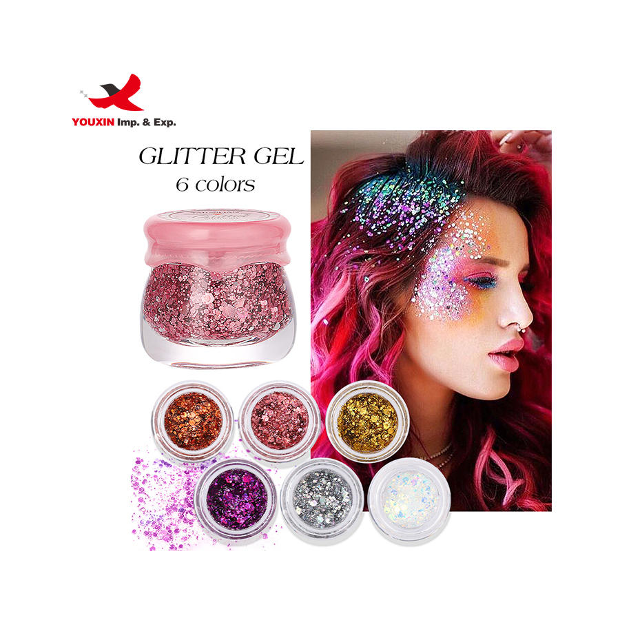 China Wholesale 6 Colors Mix Cosmetic Chunky Glitter Gel for Face Body Hair Glitter Mixed With Clear Glue