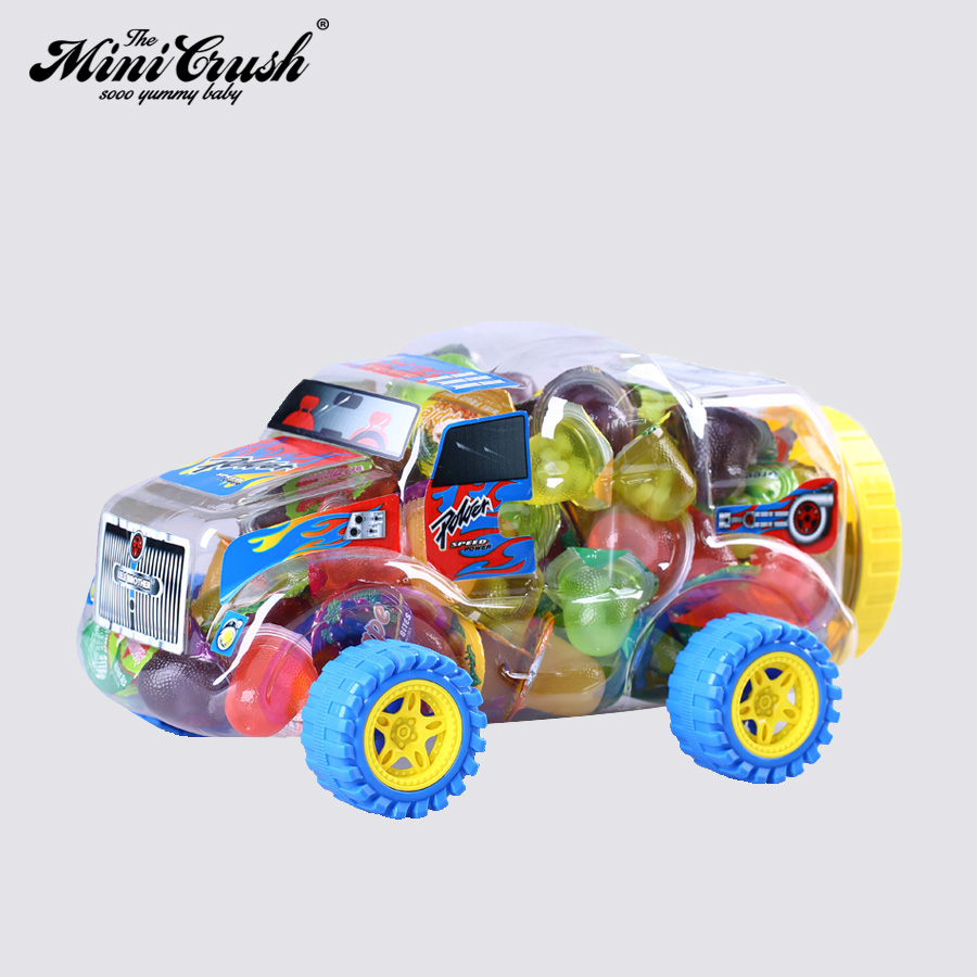 Assorted mini fruity gels jelly in piggy bank jar