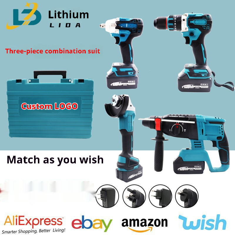 Three-Piece DIY Home Construction Set Electric Drill Electric Wrench Grinder Combination Tools Hand Power Source Plastic Box