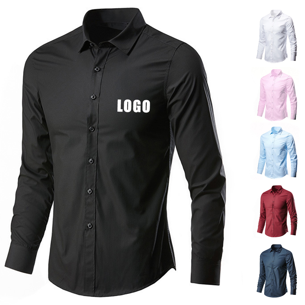 Blank Black Formal Shirts Custom Logo Button Up Shirt Men Clothes Designer Dress Shirts For Men Long Sleeve Camisas Para Hombres