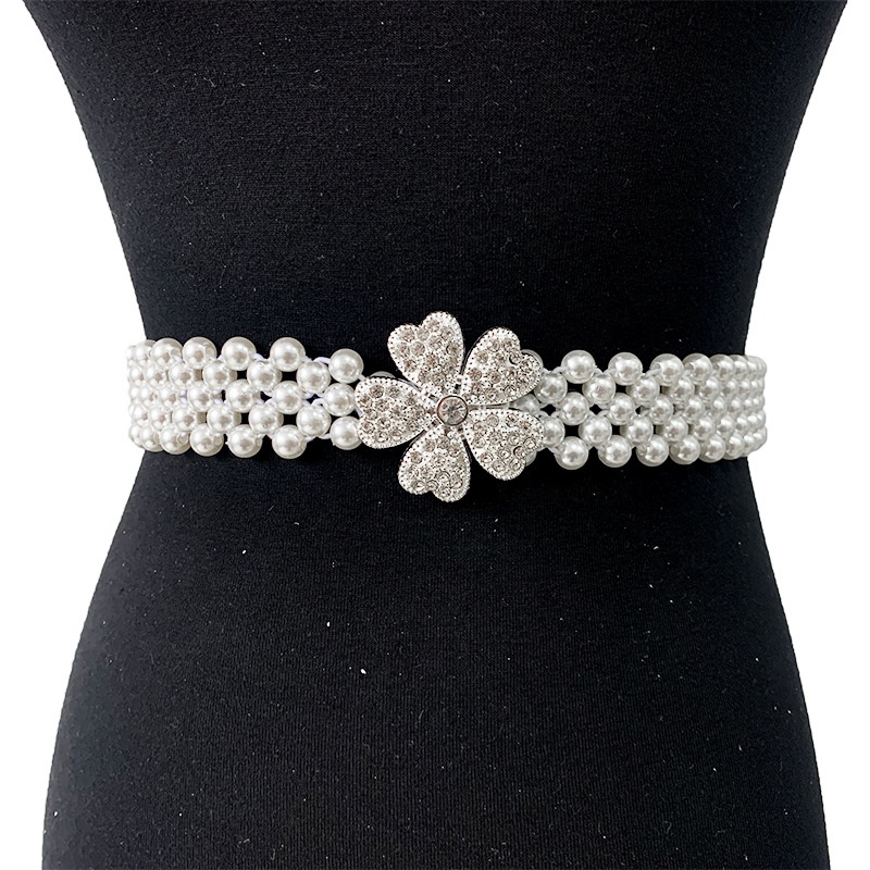 New Arrival Fashion Elastic Flower Beaded Pearl Belts For Women Waist Chain Pearl Body Jewelry