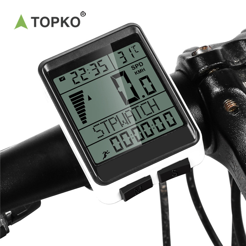 TOPKO Five State Languages Wireless Bike Computer Large Screen Multi-function Waterproof Exercise Bike Speed Computer