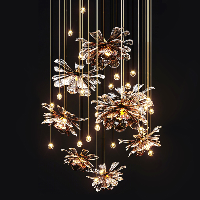 Hotel Lobby Crystal Chandelier duplex building custom luxury modern LED interior lights Home stairs bedroom corridor lighting