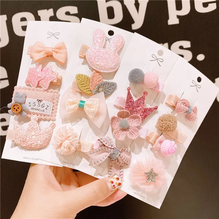 Fashion children wholesale cute baby girl bow hair accessories pink hairpin set for children