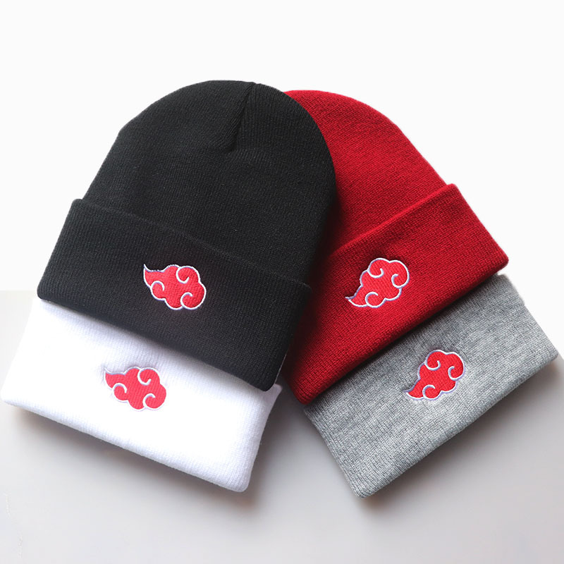 4 цвета теплая вязаная шапка с вышивкой Akatsuki Red Clouds Mark для фанатов Аниме Наруто Вождение зимой