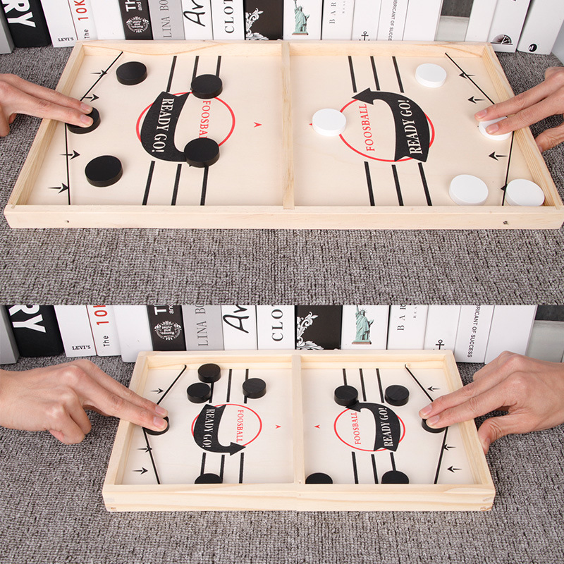 HLC412  Kids Fast Sling Puck Game Wooden Board Game  Winner Board Interactive Desktop Battle Game