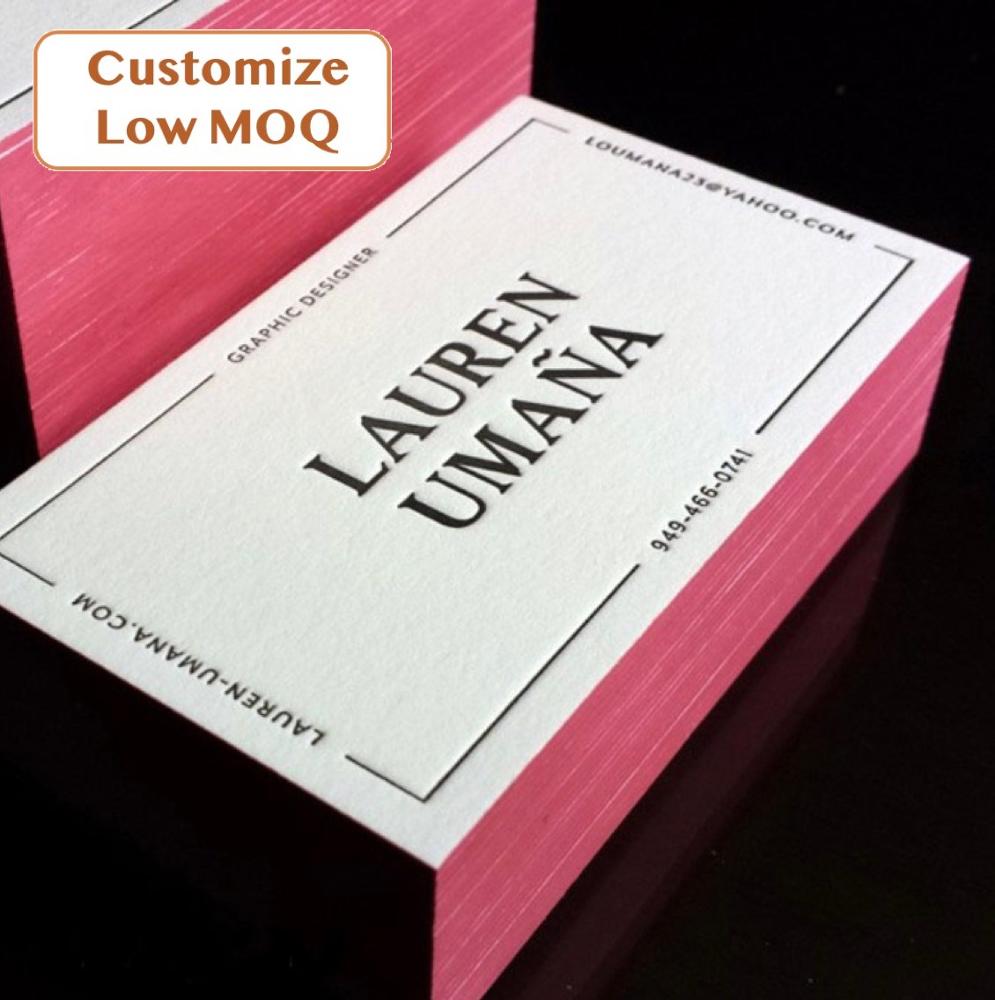 550 gsm хлопок бумага Край Пользовательские Letterpressed бизнес окрашены карты печати цветной край визитные карточки
