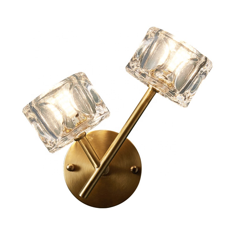 Modern luxury square K9 crystal wall sconce reading lamps antique brass led hotel indoor decorative bedside mounted wall light