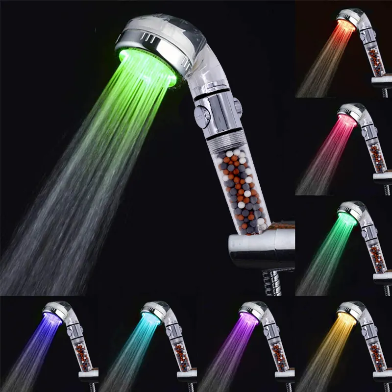 New Colorful Shower Head Home Bathroom 7 Led Colors Changing Water Glow Light Color Changing Led Rain Shower Head With Filter