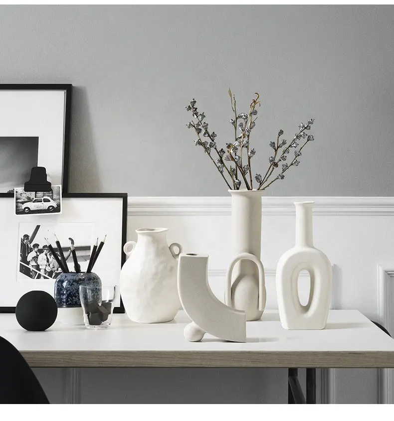 Креативные нестандартные вазы для цветов, матовая керамическая белая настольная ваза ручной работы