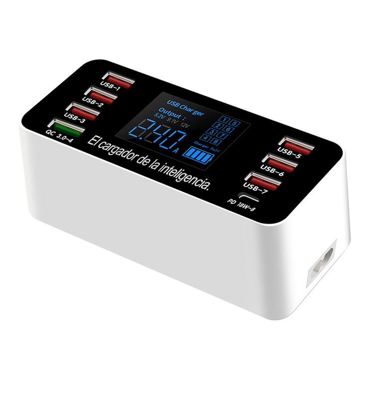 Мультипорт, USB зарядная станция 60W 8-станция зарядного устройства с портом USB с 18W PD и QC 3,0 порт для телефона и ноутбука